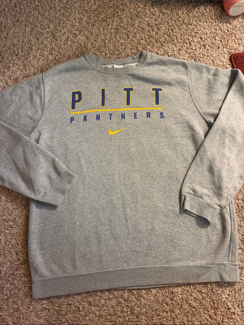 NIKE Grey PITT Panthers Crewneck Sweatshirt with Blue and Gold Logo